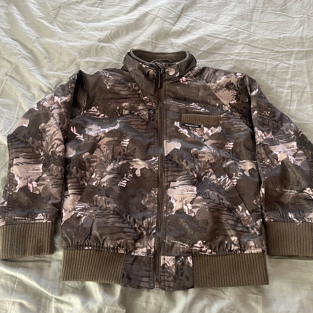 Members Only Girls Camo Bomber Jacket Green Pink Abstract Print Size 5/6